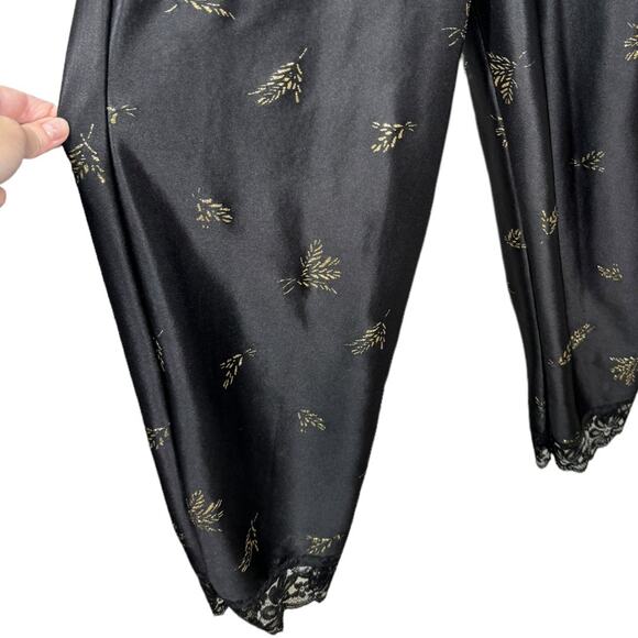 Vintage 70s Dolores For Poirette Black Sleepwear Jumpsuit Medium Lace Gold Satin - Picture 4 of 8